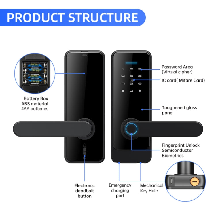 C89 Smart Fingerprint Password Lock Home Indoor Door TUYA System Lock, C89 Black, C89 Silver