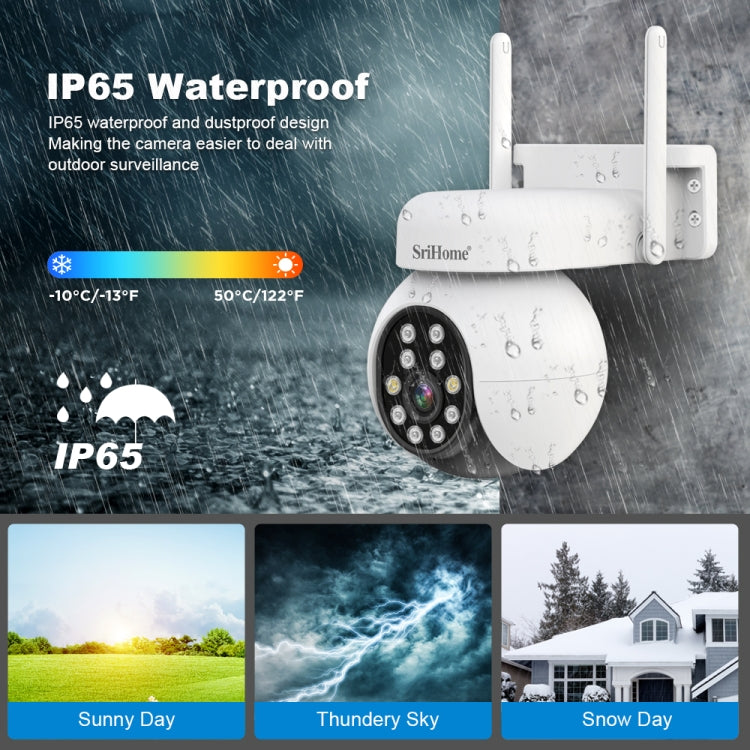 SriHome SH052 Wifi 5MP Wireless PTZ IP AI Auto Tracking Sound&Light Alarm Starlight Color Night Vision Outdoors Surveillance Camera