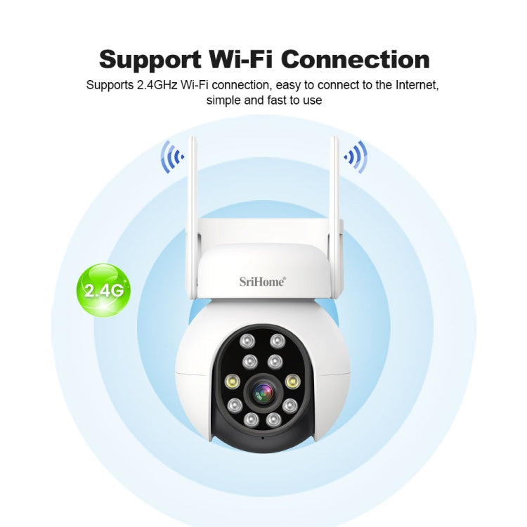 SriHome SH052 Wifi 5MP Wireless PTZ IP AI Auto Tracking Sound&Light Alarm Starlight Color Night Vision Outdoors Surveillance Camera