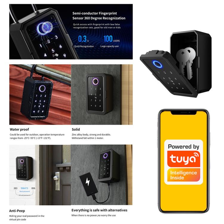 Smart Bluetooth Key Box Supports Fingerprint/APP/Password/IC Card Unlocking, Tuya  App, TTLOCK App