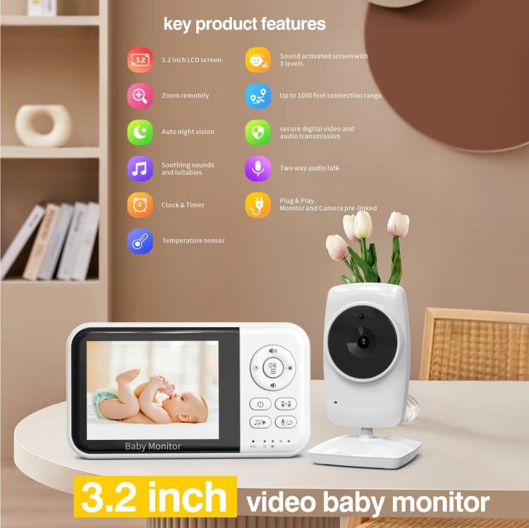 3.2 inch LCD Wireless Video Baby Monitor 2 Way Audio Talk Night Vision Surveillance Security Camera, US Plug, EU Plug, UK Plug, AU Plug