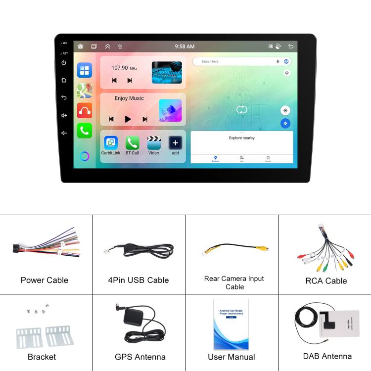 9 Inch Android 4+64G Dual-Butt Large Screen Car Carplay Built-In DAB Car Central Control Integrated Navigation System, Standard, Standard+AHD+Microphone