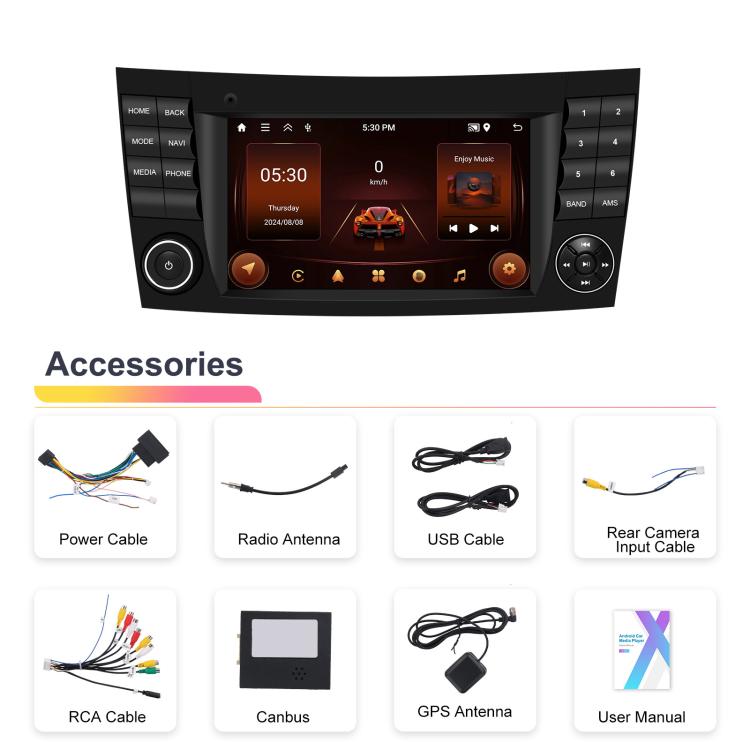 7 inch Horizontal Screen 2+64G Bluetooth Car Player Carplay Car Center Control Integrated Machine For Mercedes-Benz W211 / E200 / E220 / CLS350 / CLS500, Standard, Standard+AHD+Mic