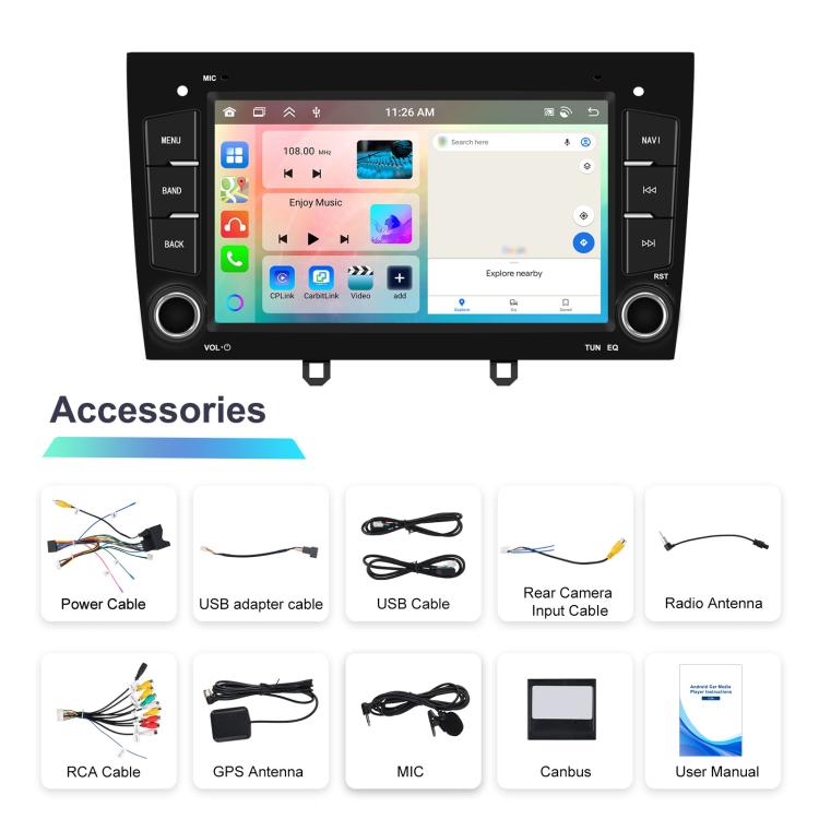 For Peugeot 408 7 inch Horizontal Screen Carplay Car Player Car Navigation Center Control, Standard, Standard+AHD