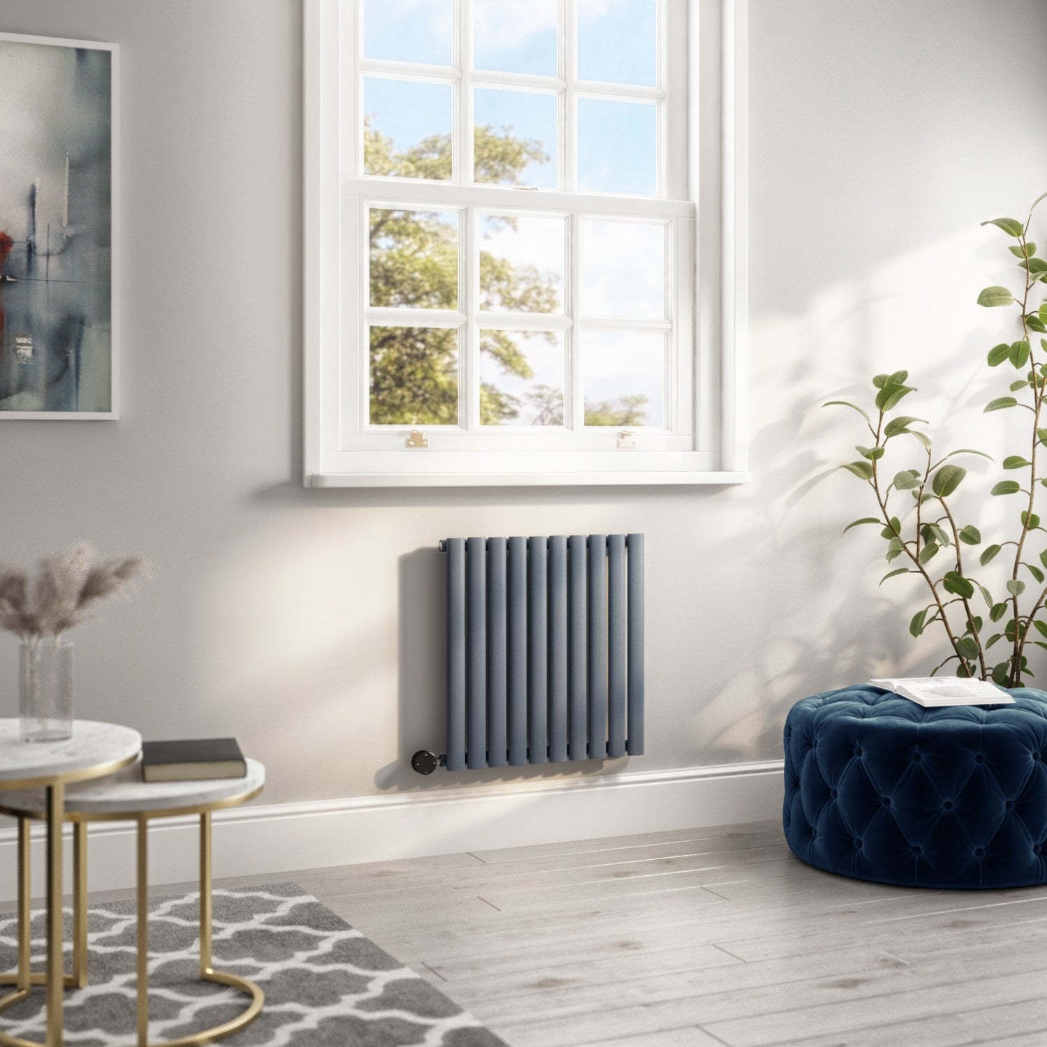 Anthracite Electric Horizontal Designer Radiator 0.6kW with Wifi Thermostat - H600xW590mm - IPX4 Bathroom Safe