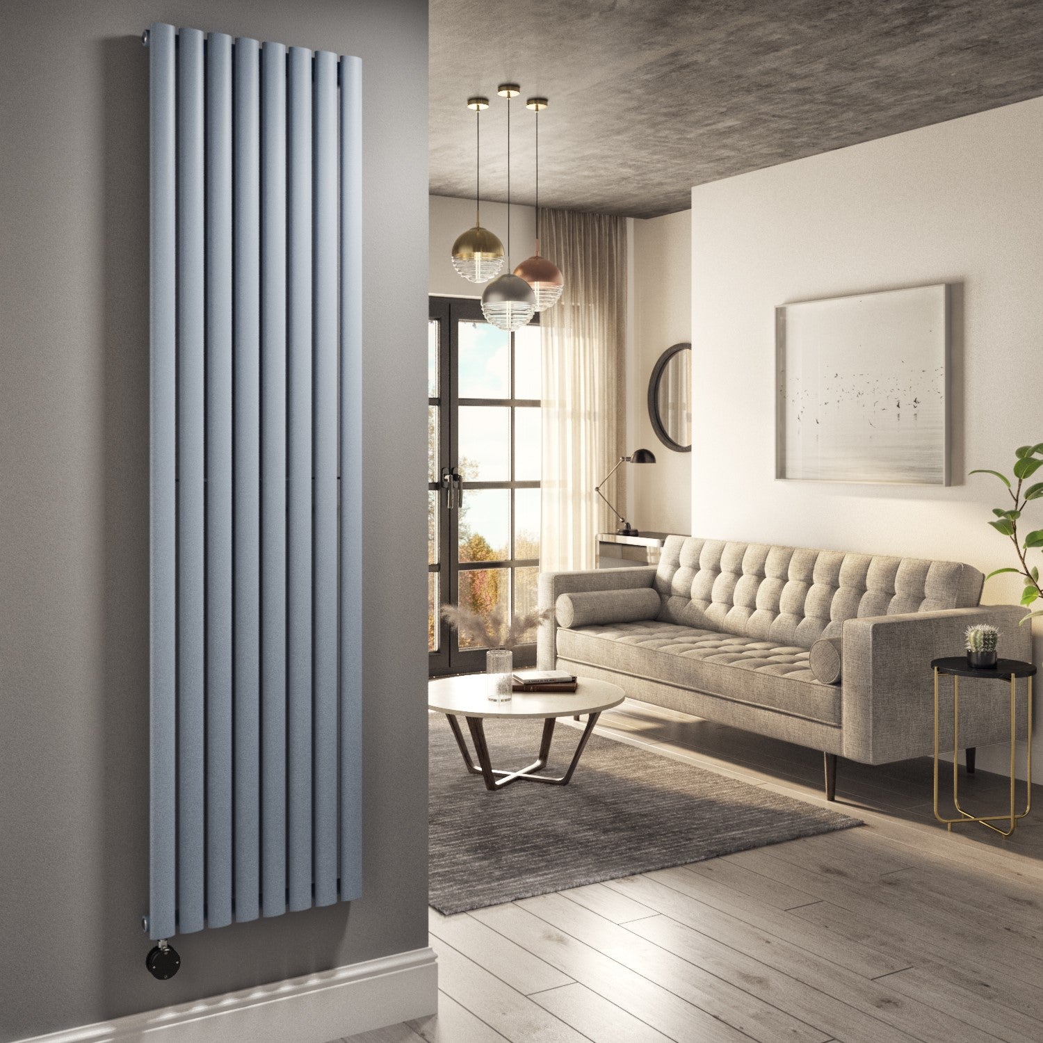 Light Grey Electric Vertical Designer Radiator 2.4kW with Wifi Thermostat - H1800xW472mm - IPX4 Bathroom Safe