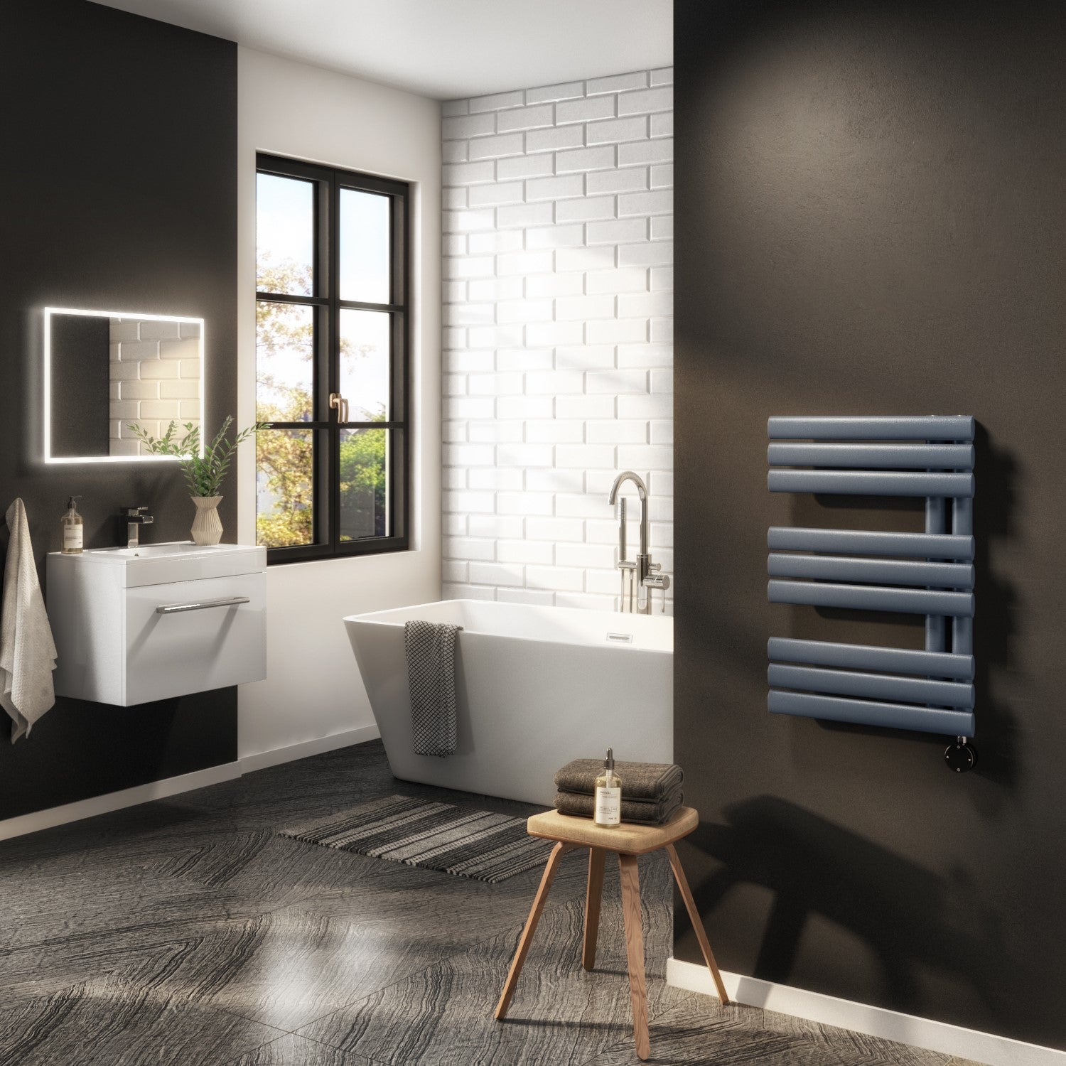 electriQ Curved Panel Electric Towel Radiator H650xW450mm - Grey