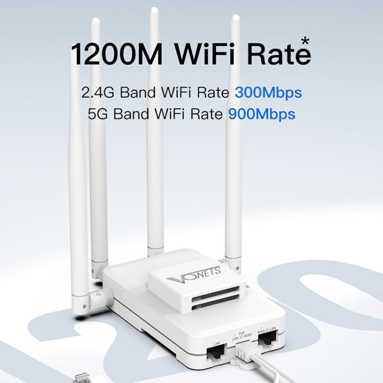 VONETS VAR1200-H 1200Mbps Wireless Bridge External Antenna Dual-Band WiFi Repeater, With 4 Antennas + DC Adapter Set, VAR1200-H With 4 Antennas + DC Adapter Set