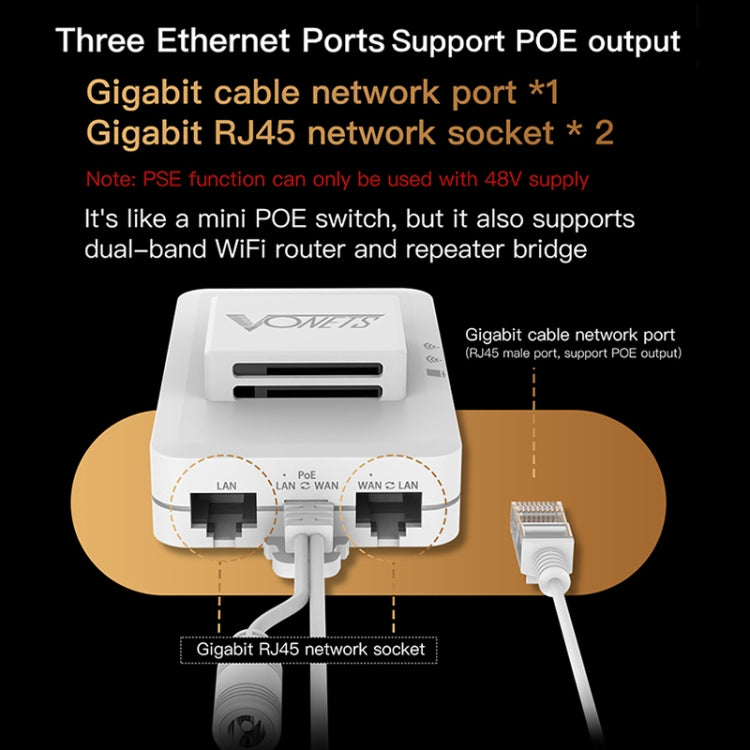 VONETS VAR1200-H 1200Mbps Wireless Bridge External Antenna Dual-Band WiFi Repeater, With 4 Antennas + DC Adapter Set, VAR1200-H With 4 Antennas + DC Adapter Set