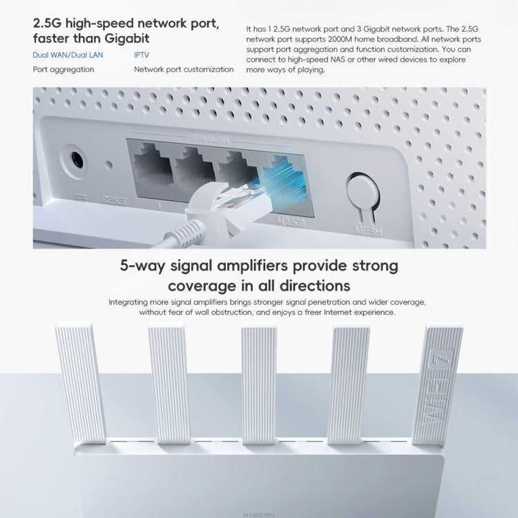 Xiaomi Router BE5000 WiFi 7 MLO 2.4GHz 5.0GHz Dual Band 2.5G Port 512MB RAM Repeater, US Plug, BE5000