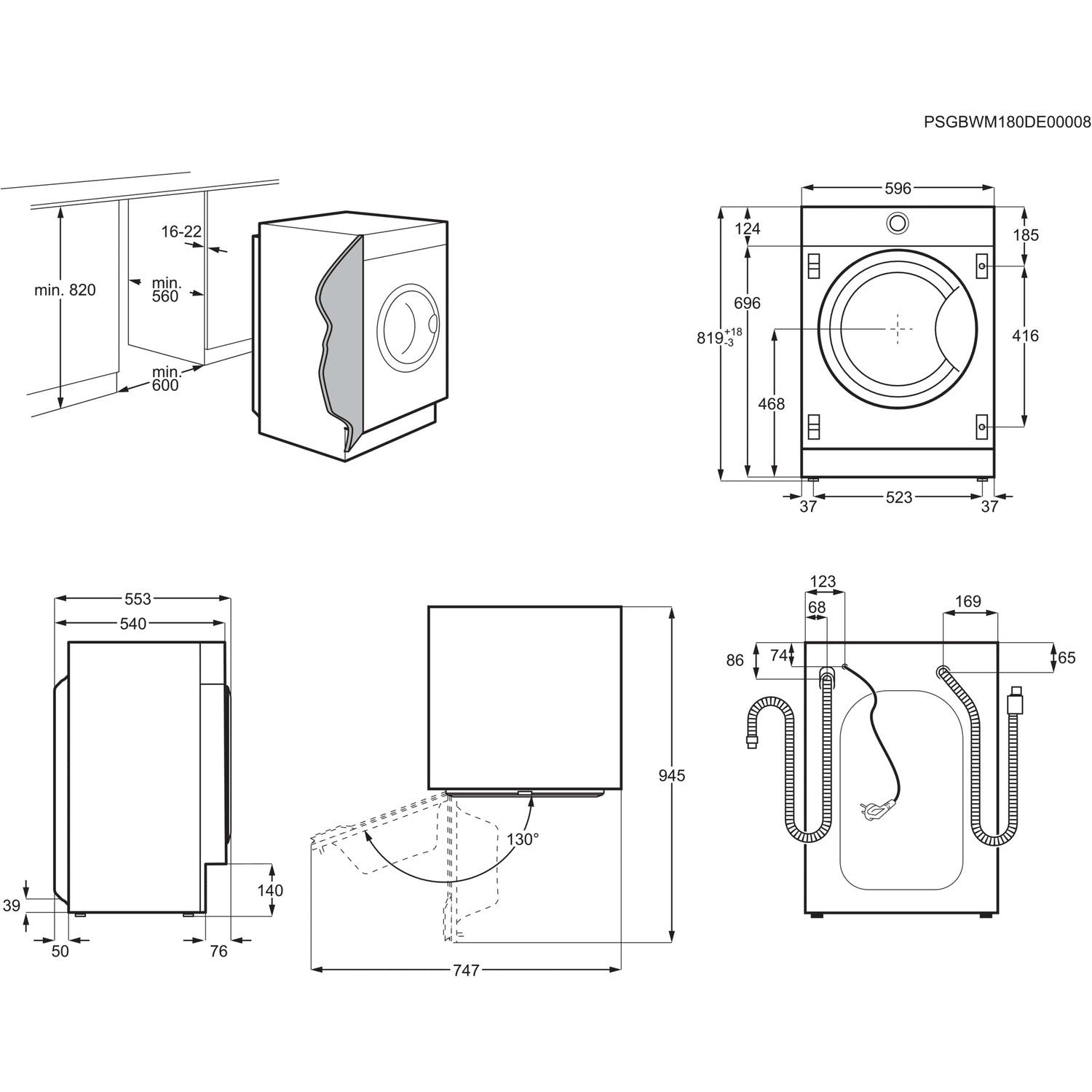 Zanussi 7kg Wash 4kg Dry 1600rpm Integrated Washer Dryer - White