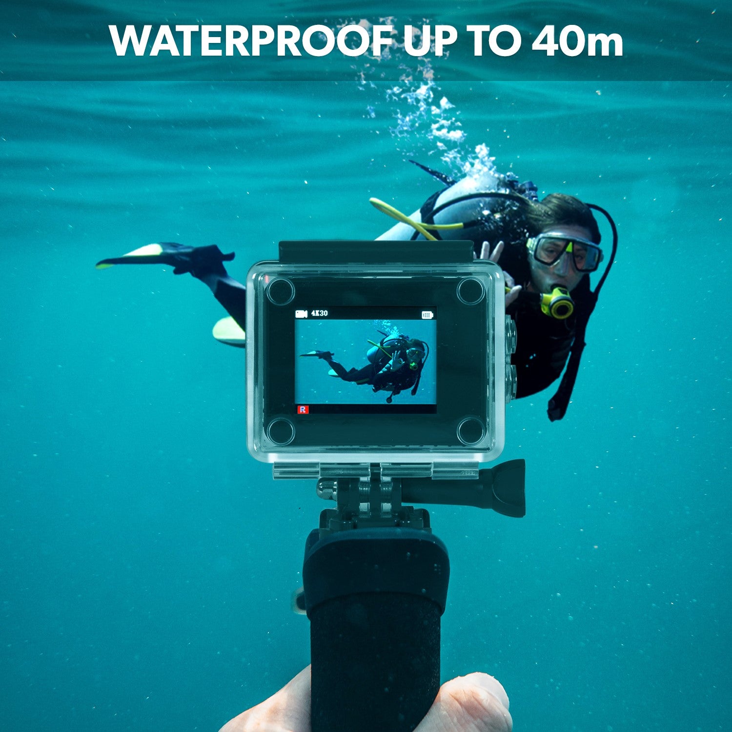 4K 60 FPS Wifi Dual Screen Waterproof Sports Action Camera - Anti Shake Technology and Full Accessory Kit