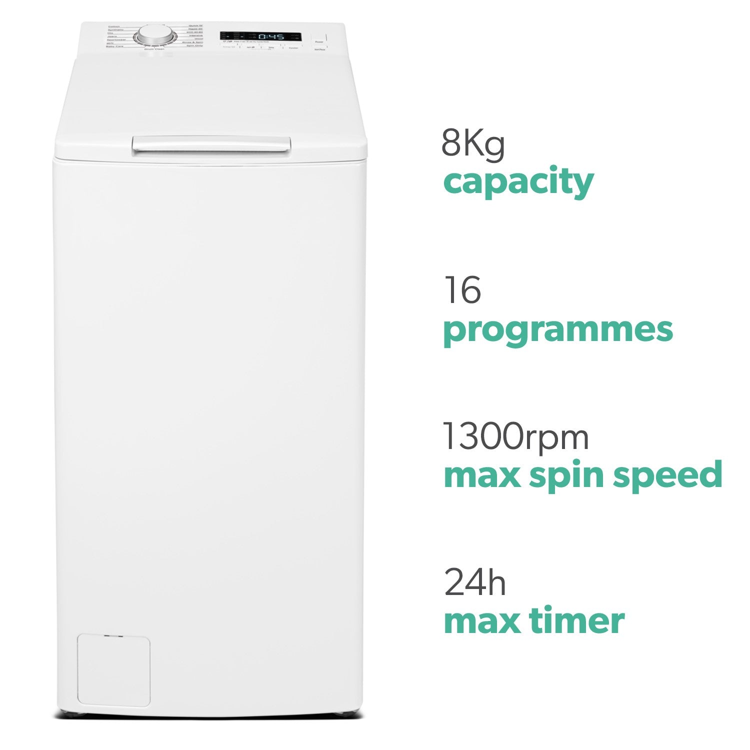 electriQ 8kg 1300rpm Freestanding Top Loading Washing Machine - White